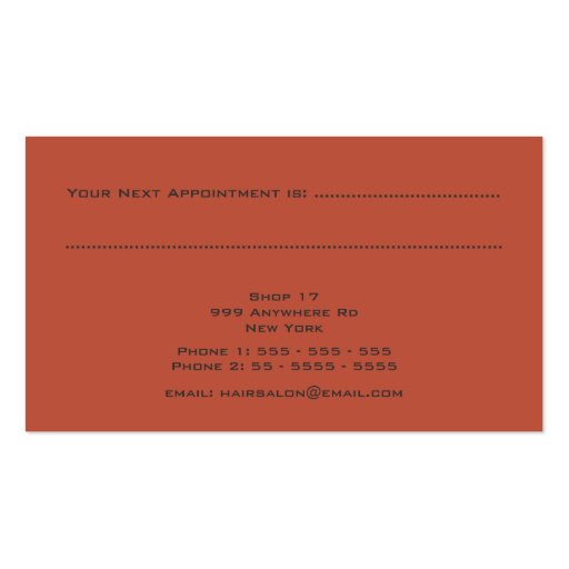 Red Hair Stylist Salon Appointment Business Card (back side)