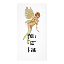 Red Haired 3D Pixie - Yellow Green Outfit Photo Greeting Card