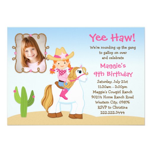 Red Haired Cowgirl Horse Birthday Party Invite