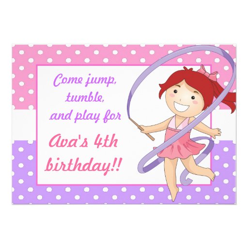 Red Haired Girl Gymnastics Birthday Invitations