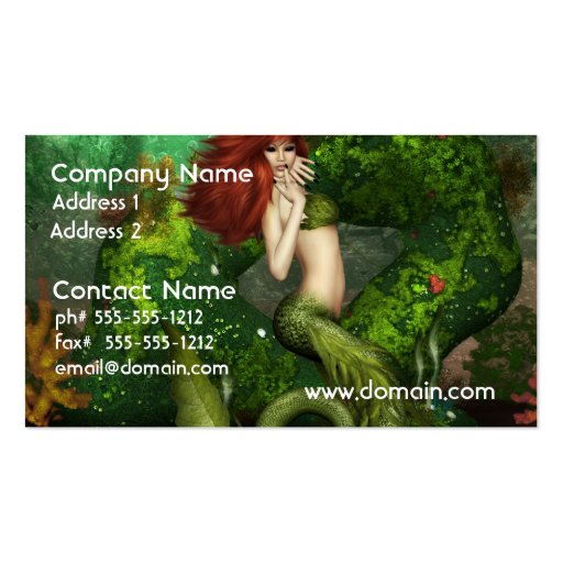 Red Haired Mermaid Business Cards (front side)