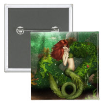 Red Haired Mermaid Button