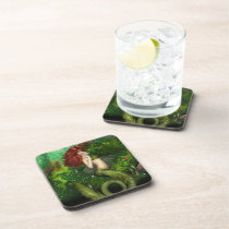 Red Haired Mermaid Cork Coasters