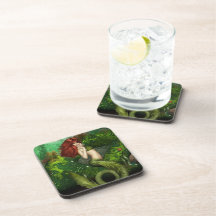 Red Haired Mermaid Cork Coasters