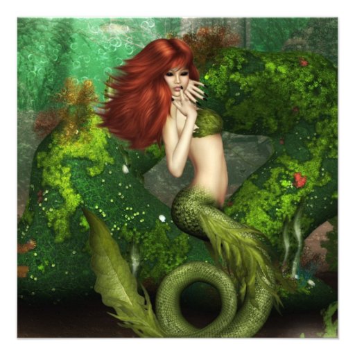 Red Haired Mermaid Invitations