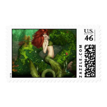 Red Haired Mermaid Postage Stamp