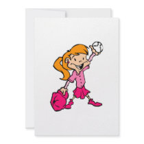 red haired pink baseball girl personalized invitation
