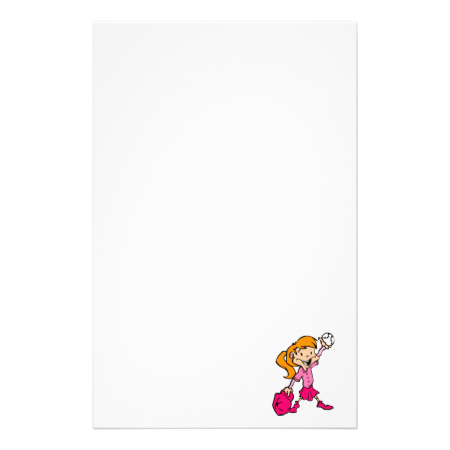red haired pink baseball girl stationery