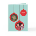 Red hanging ornaments photo greeting Christmas card