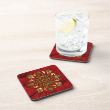 Red Hanukkah Mandala Drink Coaster