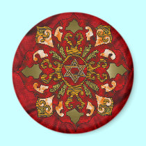 Red Hanukkah Mandala magnets