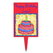 Red Happy Birthday Cake Topper cake picks
