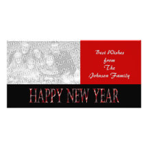 red happy new year personalized photo card