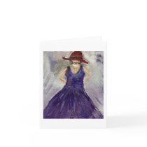 Red Hat Purple Dress Note Card by wetpaintstudios Red Hat Purple Dress Note Card