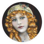 Red Head girl,  Victorian face Round Sticker