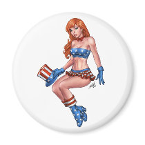 Red Headed American Girl in American Flag costume Fridge Magnets
