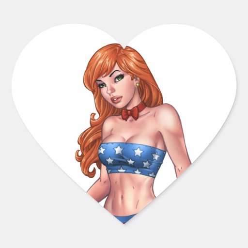 Red Headed American Girl in American Flag costume Sticker