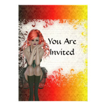 Red headed goth girl custom invitations