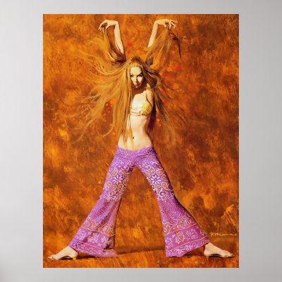 Red Headed Hippy Pinup Girl in Bell Bottoms Poster