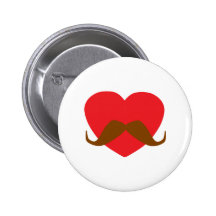 red heart and mustache pinback buttons