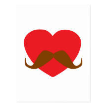 red heart and mustache postcards