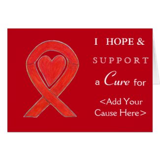 Red Heart Awareness Ribbon Custom Cause Note Cards