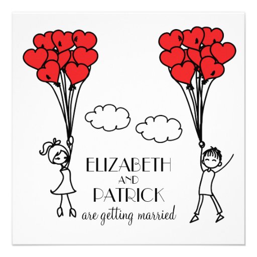 Red Heart Balloons Doodles Wedding Invitation