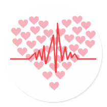 red heart beat retro stickers