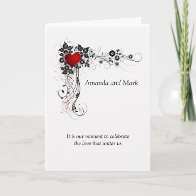 Red Heart Black Swirls Wedding Invitation Greeting Cards