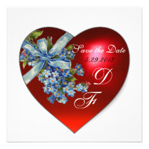 RED HEART & FORGET ME NOTS MONOGRAM blue white Invitation