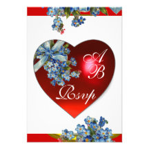 RED HEART & FORGET ME NOTS MONOGRAM blue white Personalized Announcement