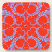 Red Heart Fractal Pattern Beverage Coasters
