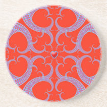 Red Heart Fractal Pattern Drink Coaster