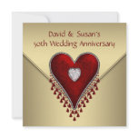 Red Heart Gold 50th Wedding Anniversary Party invitations