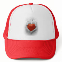 Red Heart in Hands, I Love You Shape hats by KahunaLuna Red Heart in Hands, I Love You Shape hats