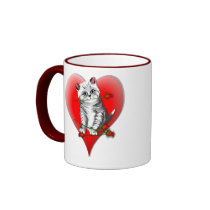 Red Heart Kitty and Rose Mug mugs
