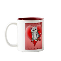 Red Heart Kitty and Rose Mug mugs