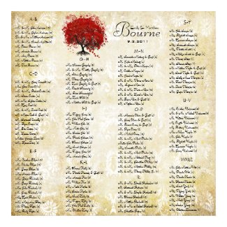 Red Heart Leaf Damask Wedding Seating Chart print