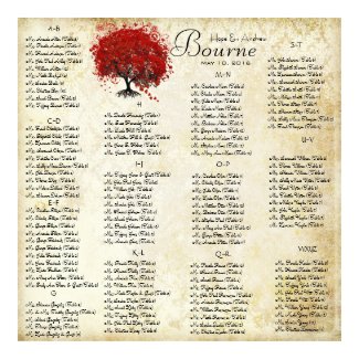 Red Heart Leaf Damask Wedding Seating Chart print