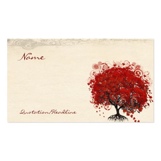 Red Heart Leaf Tree Roots Swirls Hearts Business Card Templates (back side)