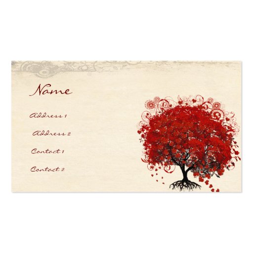 Red Heart Leaf Tree Roots Swirls Hearts Business Card Templates (front side)
