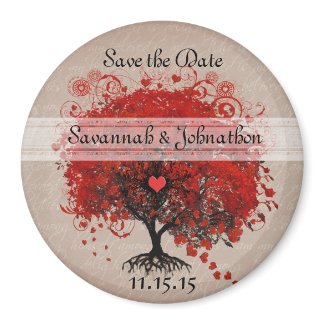 Red Heart Leaf Tree Save the Date Magnets magnet