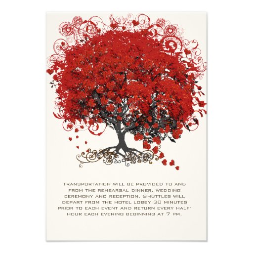 Red Heart Leaf Tree Wedding Personalized Announcement