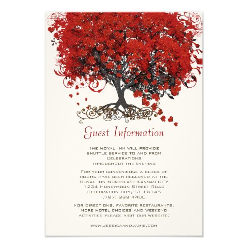 Red Heart Leaf Tree Wedding Personalized Announcement