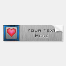 Red Heart; metal-look Bumper Sticker