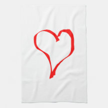 Red Heart on White. Kitchen Towel