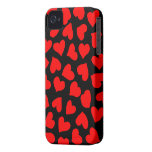 Red Heart Pattern on Black Iphone 4 Case-mate Cases