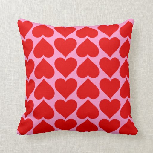 Red Heart Pattern on Pink Valentine Custom Color Throw Pillow Zazzle
