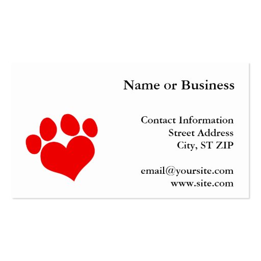 Red Heart Paw Print 2 Business Card Template (front side)