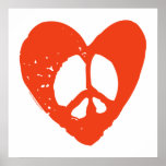 Red Heart Peace Sign Poster